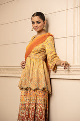 Printed Sharara, Kurti, and Drape