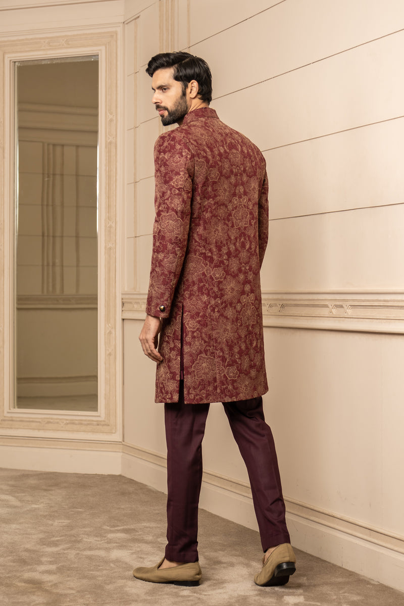 Floral Pattern Quilted Sherwani