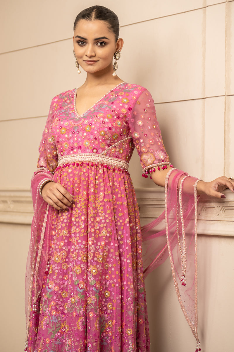 Embroidered Anarkali With Churidar And Dupatta