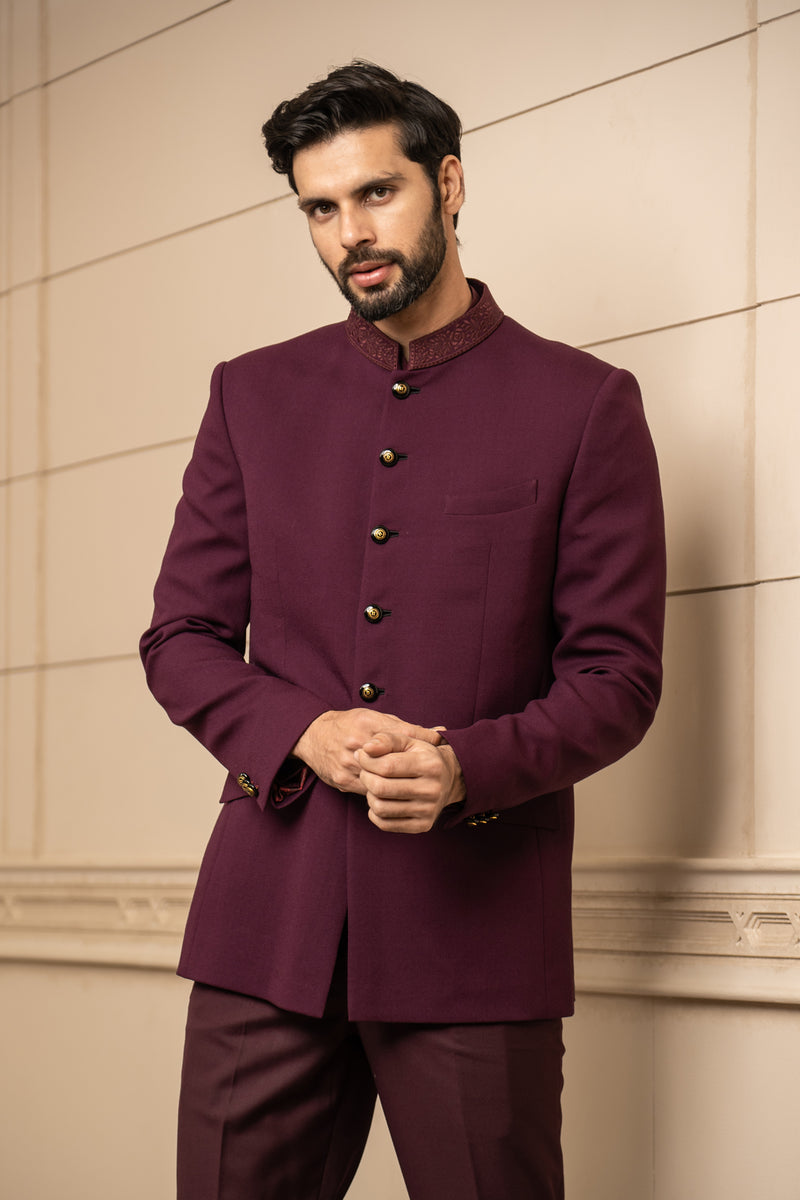 Wine Colour Imported Fabric Mens Suit.