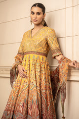 Printed Anarkali, Churidar, and Scarf