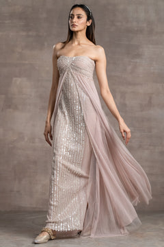 Sequined gown with tulle overlay