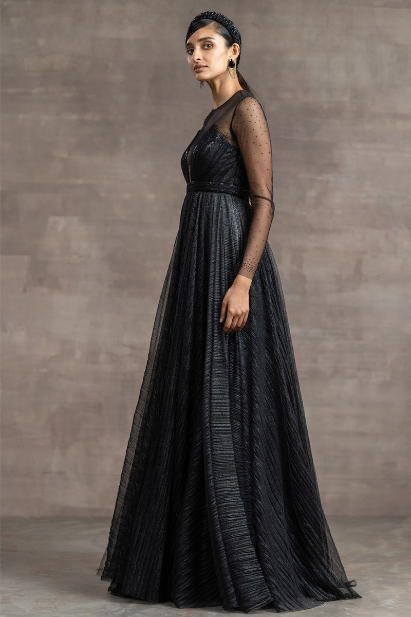 Tarun Tahiliani Overlay Gown | Women, Gowns, Grey, Sequin, Crinkle Tulle,  Bandeau, Sleeveless | Gowns, Strapless dress formal, Gowns online
