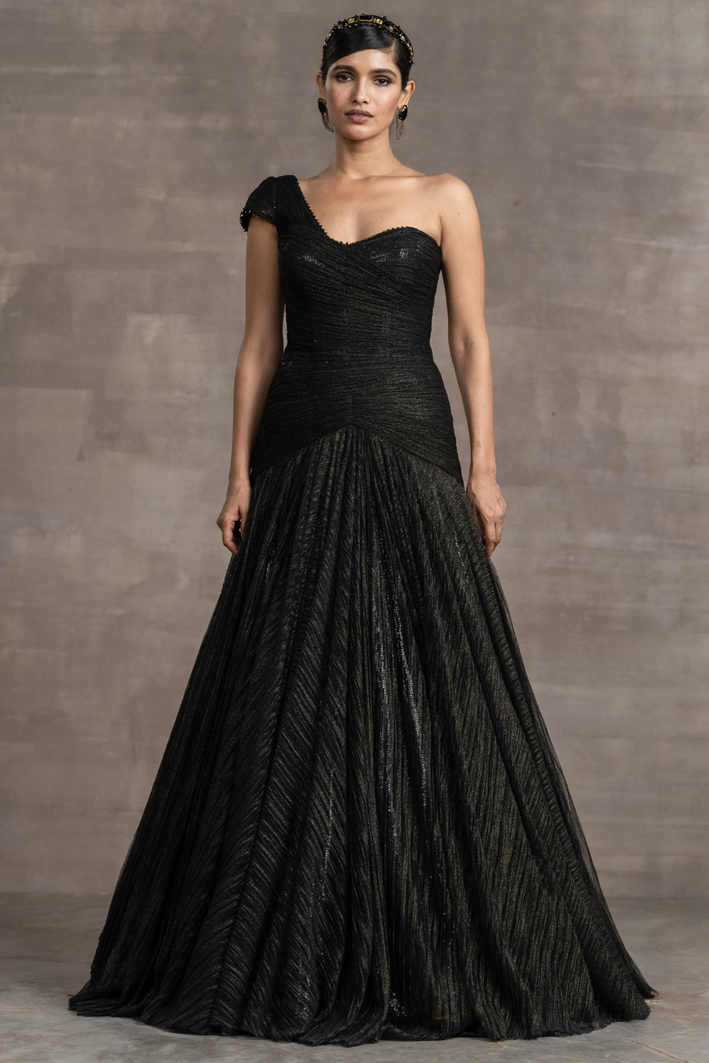 Palladium Blue Crinkle Tulle Draped Gown Design by Tarun Tahiliani at  Pernia's Pop Up Shop 2024