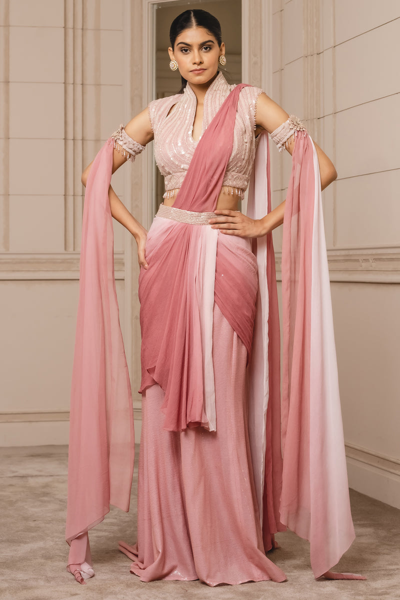 Draped saree with sequined blouse