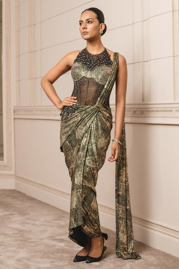 One Piece Draped Concept Saree With Corset
