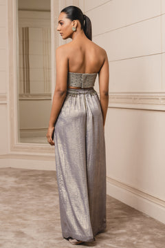 Pleated trousers with draped bustier