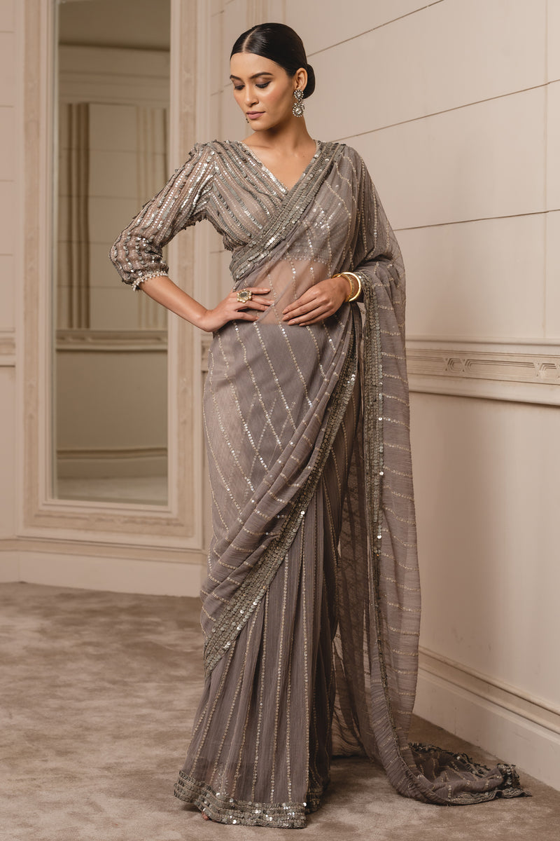 Sequined saree with matching blouse