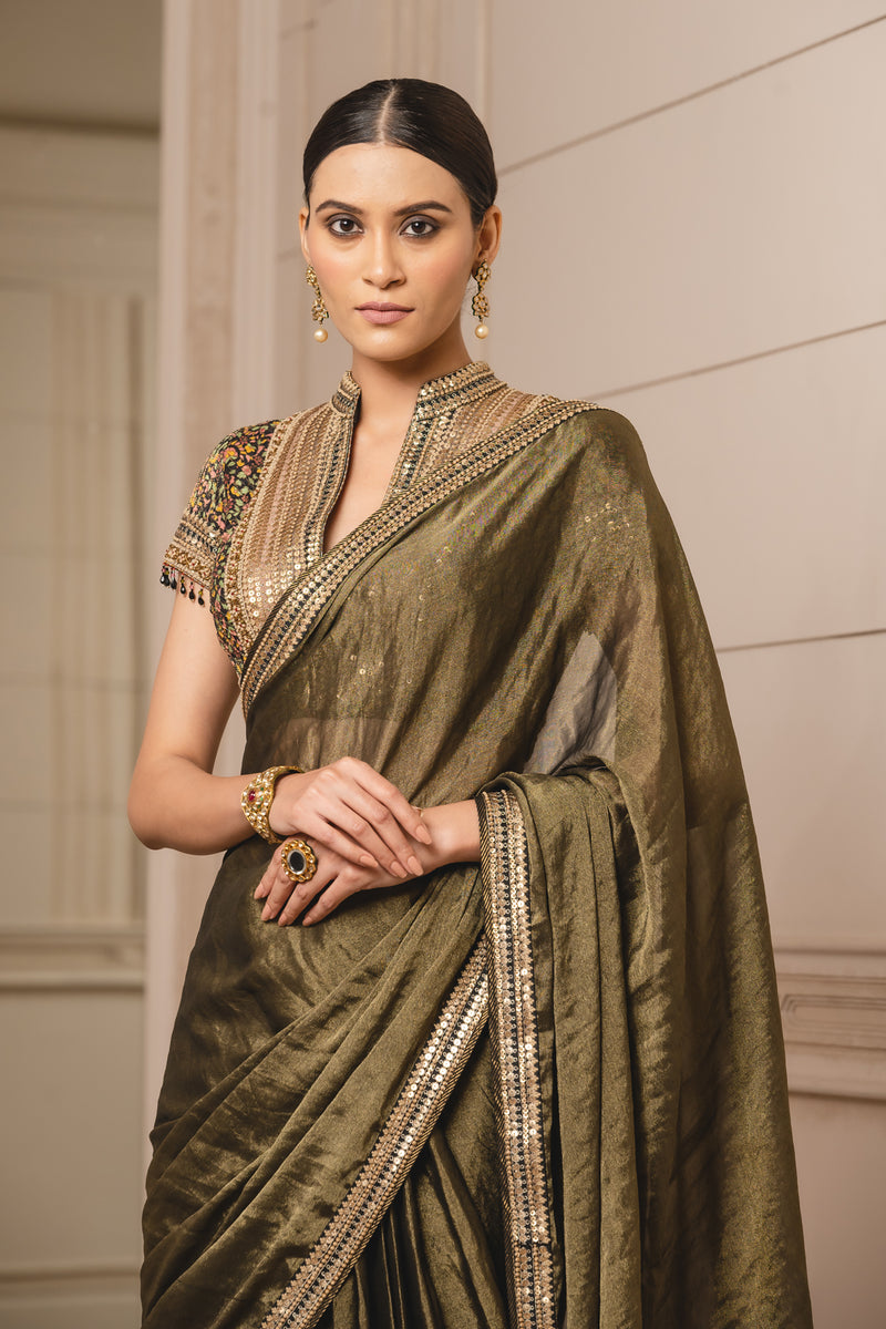 Saree with printed blouse Fabric