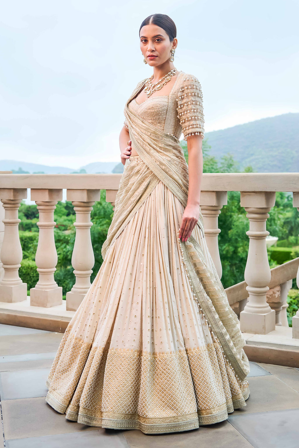 Buy Coral Silk Brocade Embroidery Pre-stitched Gharara Saree With Blouse  For Women by Qbik Online at Aza Fashions.