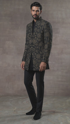 Floral Pattern Quilted Sherwani