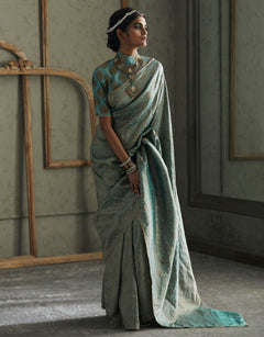 Brocade Saree Finished With A Gota Braid Paired With Blouse Fabric