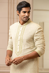 Jade Silk Kurta With Resham