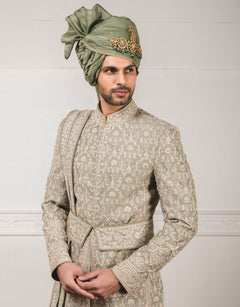 Sherwani In Raw Silk Fabric