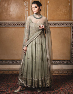 Kalidar Kurta In Tulle With Lace Applique Work